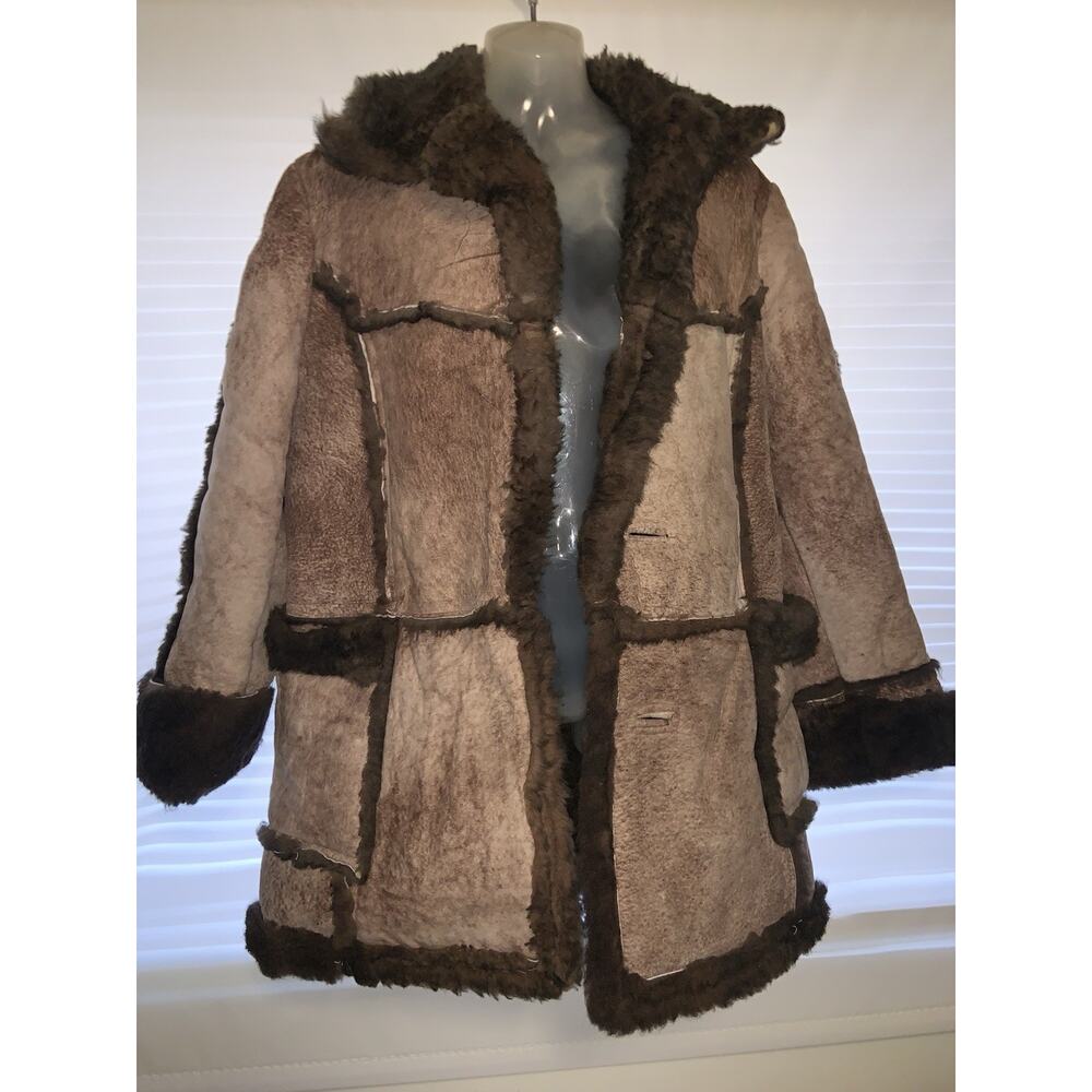 Vintage Womens Shearling Penny Lane Fur Coat Brown Leather Sheepskin Small/ Med?